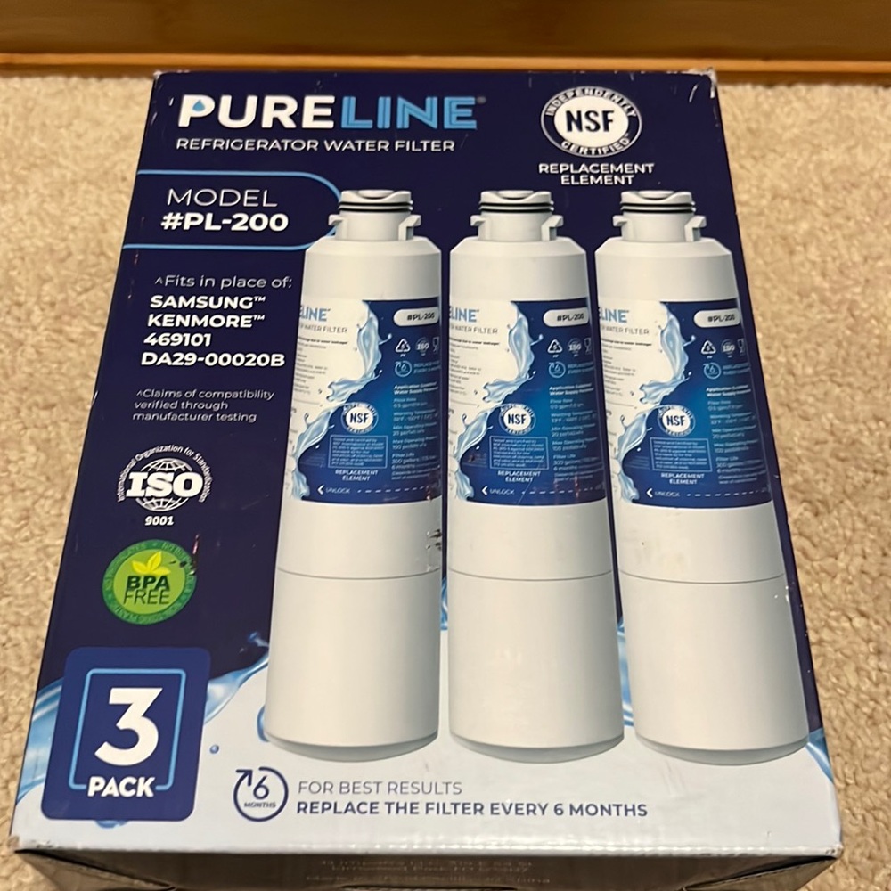 NWT Pureline 3 Pack Water Replacement Filter for Refrigerators NSF Certified